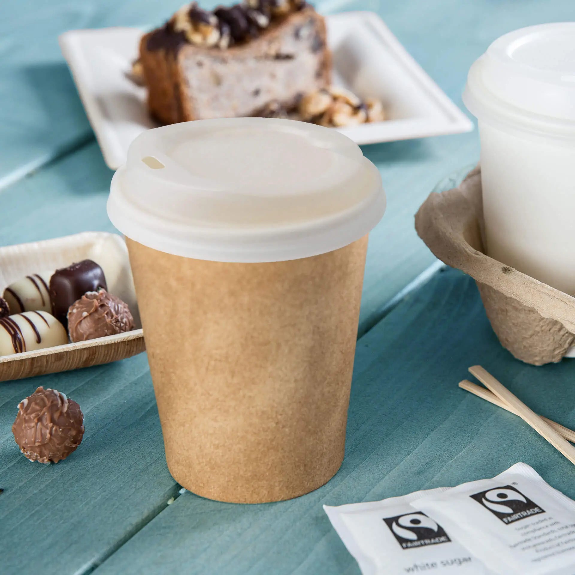 Deckel für Trinkbecher, mit Trinköffnung, aus CPLA, weiß, 90 mm, ohne Druck