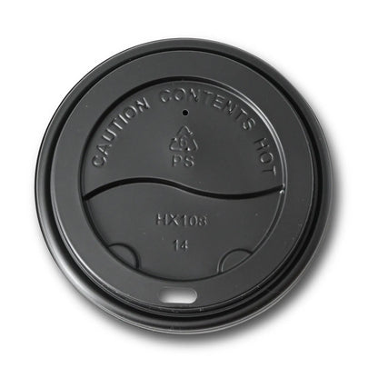 Deckel für Trinkbecher, mit Trinköffnung, aus PS, schwarz, 90 mm, ohne Druck