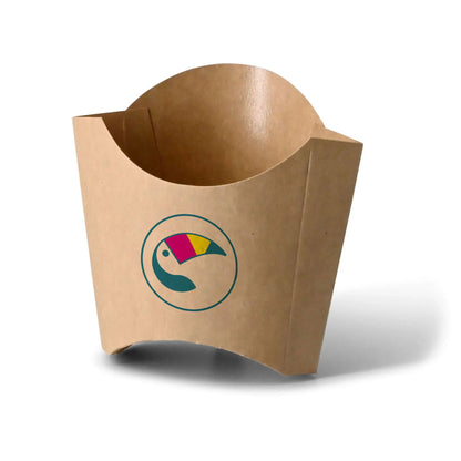 Braune bedruckte Pommes Schütten mit Logo