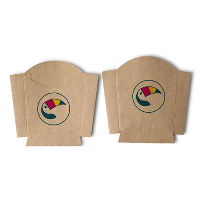 Braune bedruckte Pommes Schütten mit Logo