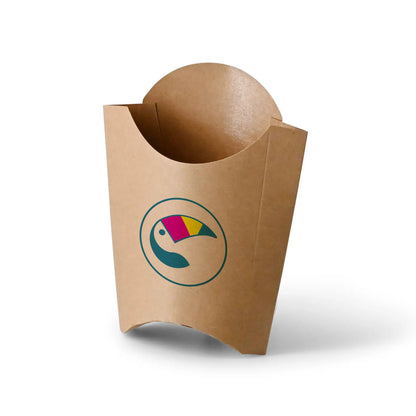 Braune bedruckte Pommes Schütten mit Logo