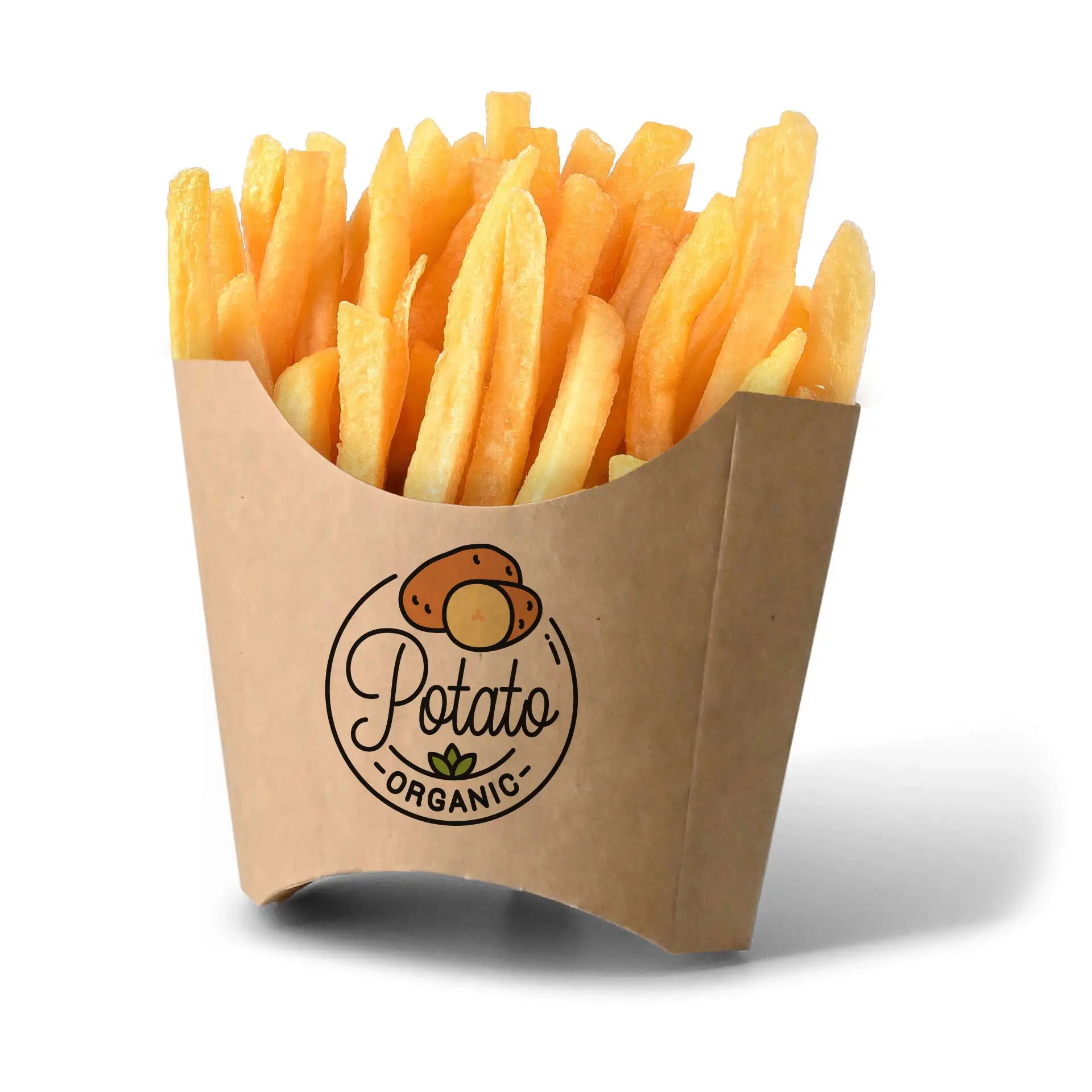 Braune bedruckte Pommes Schütten mit Logo