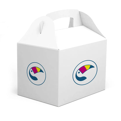 Expresslieferung: Lunchbox aus Pappe bedrucken, to go Verpackungen mit Tragegriff