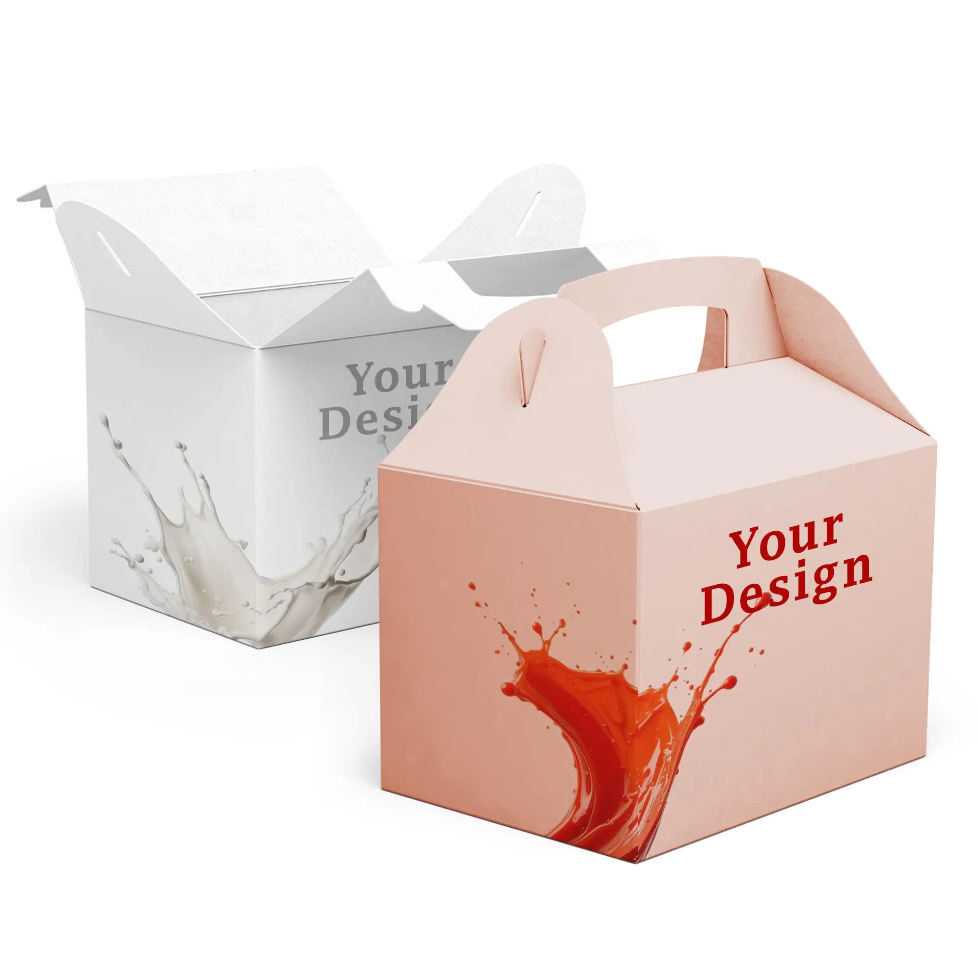 Expresslieferung: Lunchbox aus Pappe bedrucken, to go Verpackungen mit Tragegriff