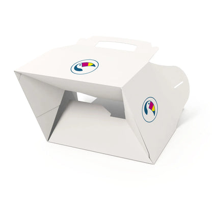 Expresslieferung: Lunchbox aus Pappe bedrucken, to go Verpackungen mit Tragegriff