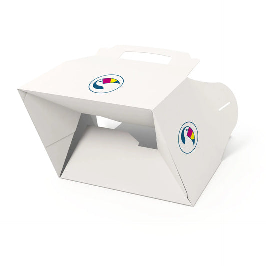 Expresslieferung: Lunchbox aus Pappe bedrucken, to go Verpackungen mit Tragegriff