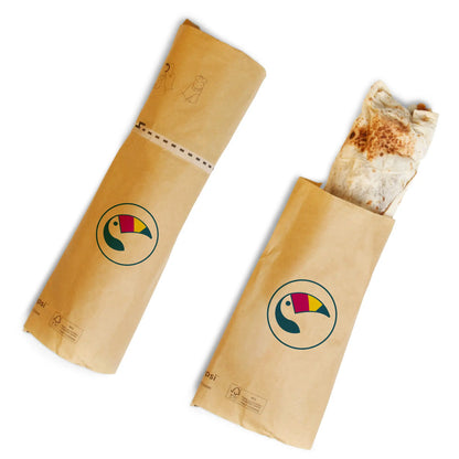 Wrap Verpackung bedrucken, Wraptüte mit Klebeverschluss