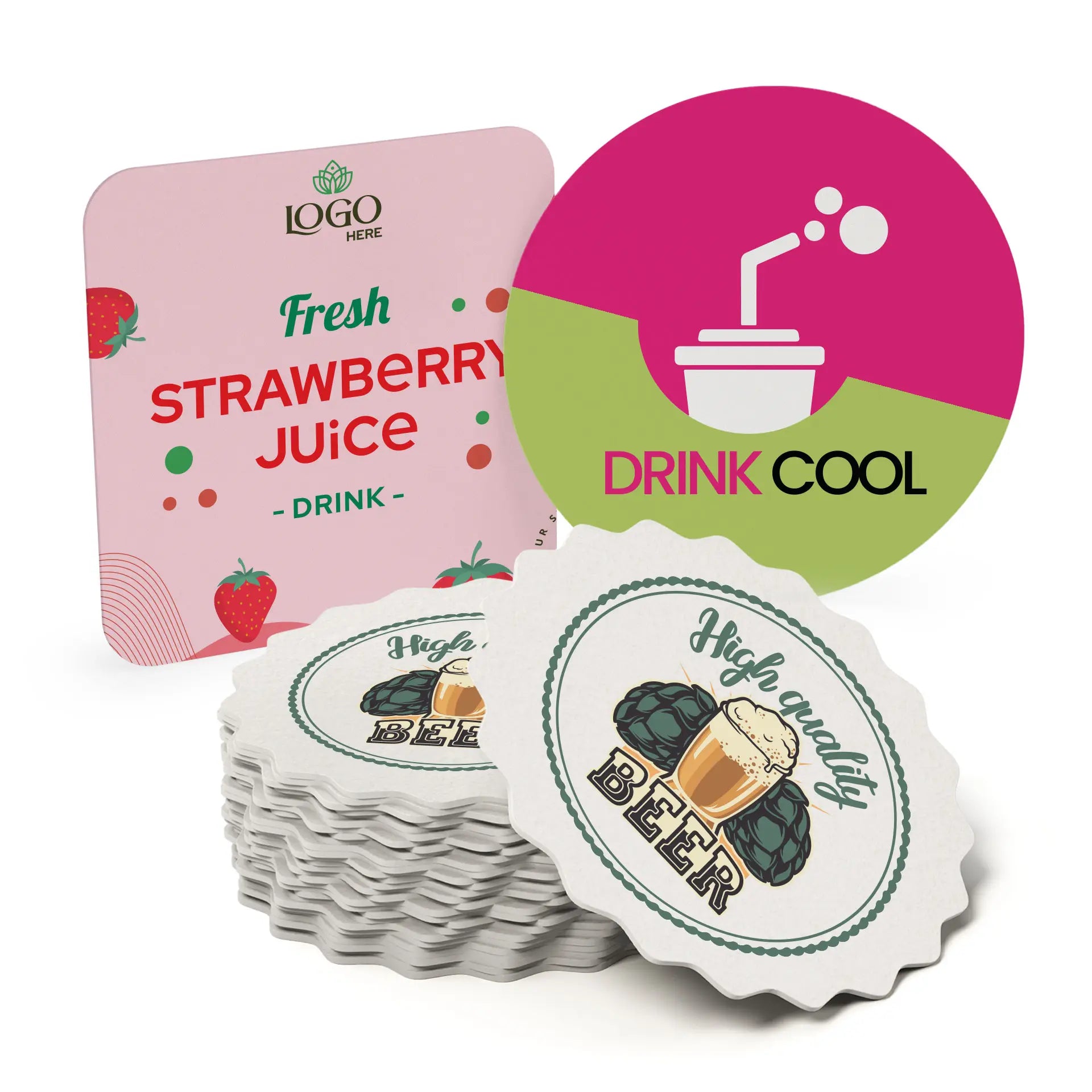 Bedruckte Bierdeckel, Untersetzer für Gläser